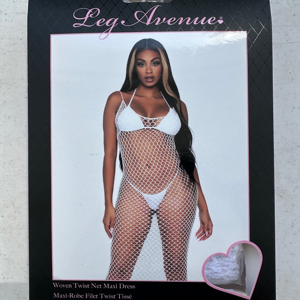 NEW Leg Avenue White Fishnet Backless Maxi Dress / swim Cover-up Beach Resort